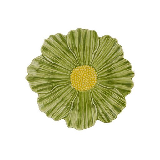 Top view of Maria Flor Fruit Plate Cosmos showcasing a green flower shape with a yellow center on a white background