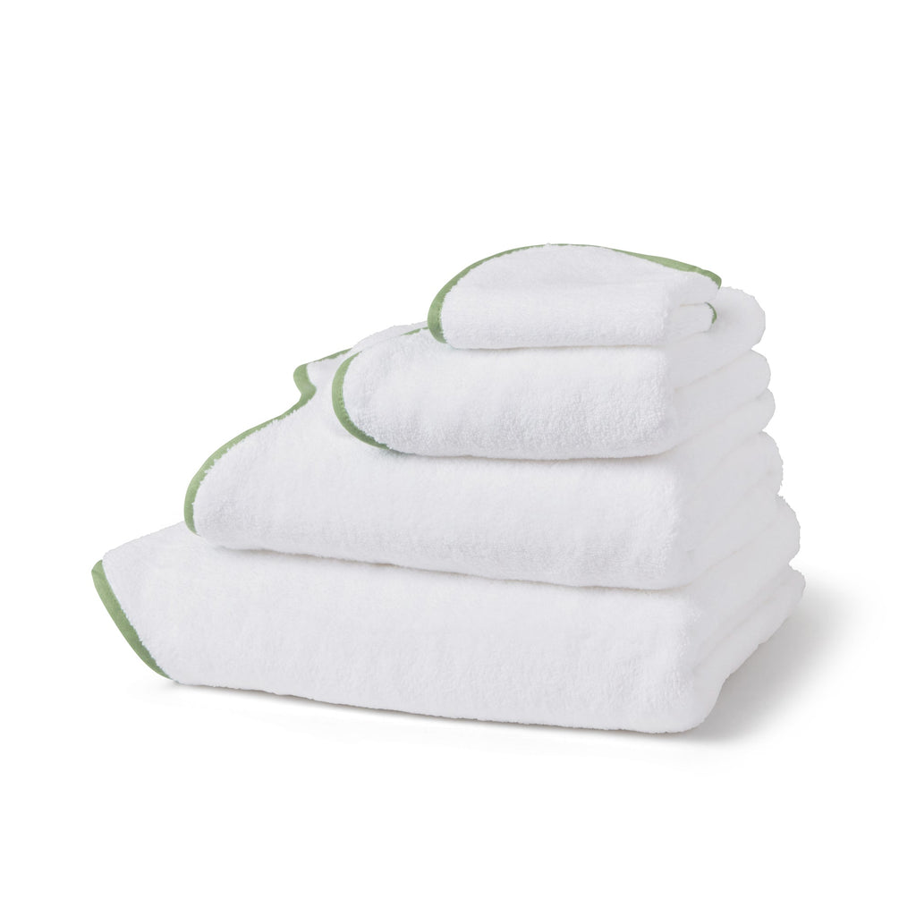 Amelia Scalloped Bath Towels, White/Asparagus