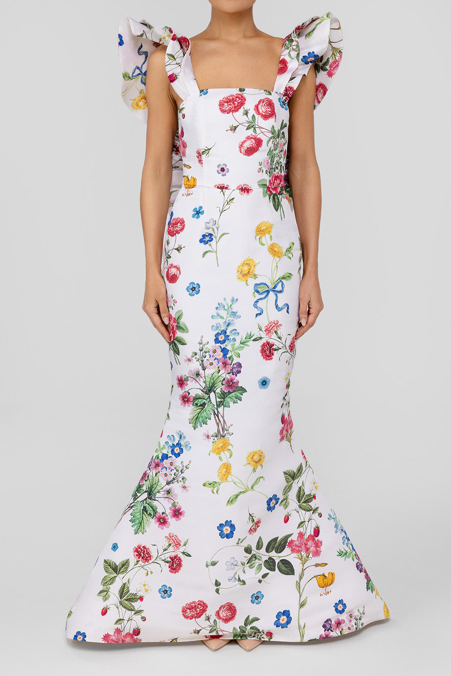 Amélie Sky Floral Silk Faille Mermaid Gown