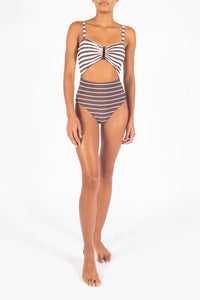 The Tortoise Cutout One-Piece In Espresso Mixed Stripe