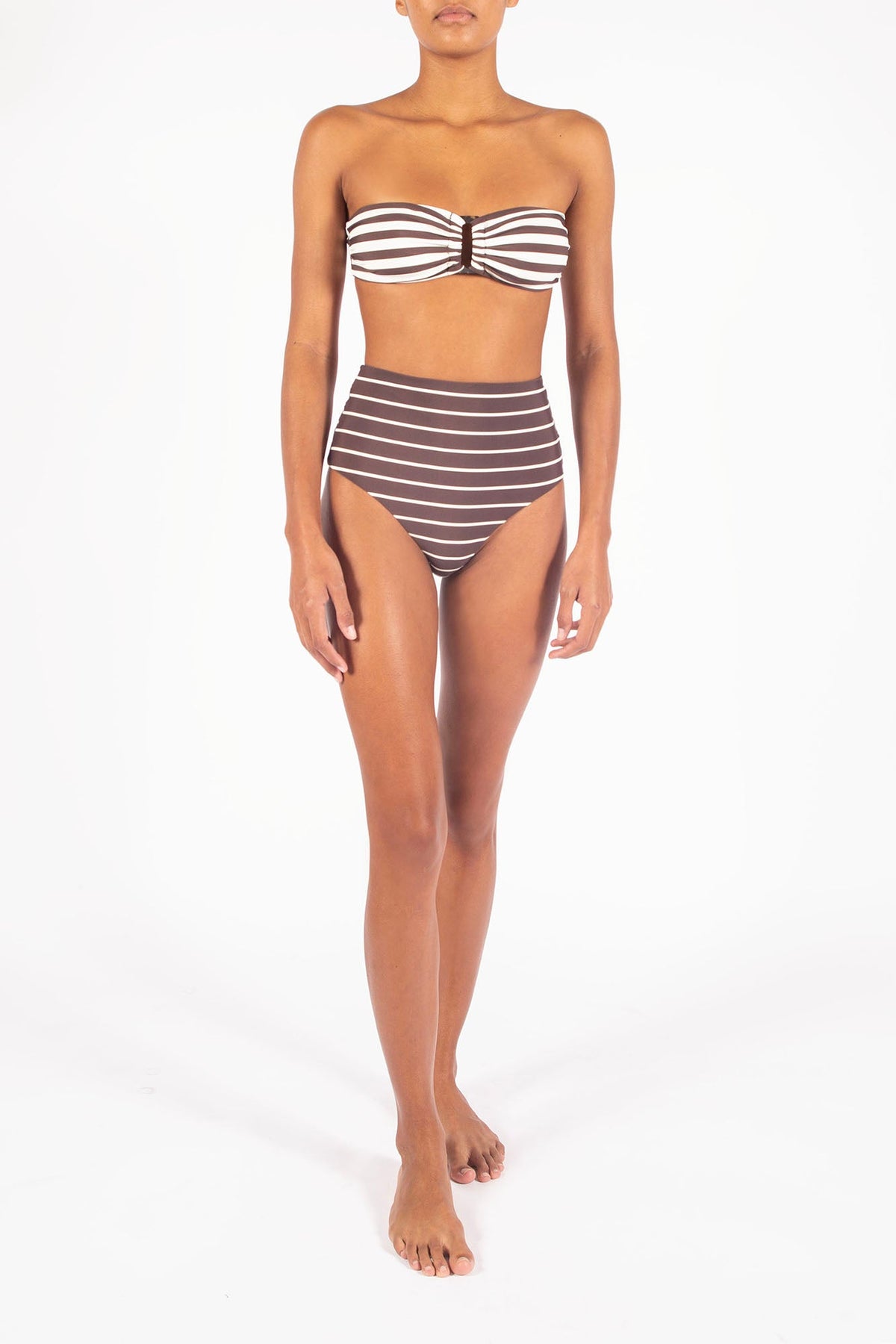 The Tortoise Bandeau Bikini Top In Espresso Even Stripes