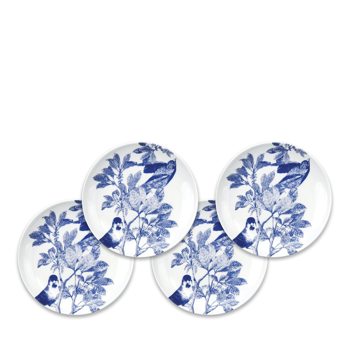 Blue Arbor Birds Canapé Plates Boxed Set/4 - Caskata