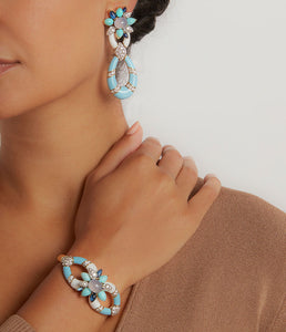 Asheville Earrings in Light Blue Enamel, Turquoise, and Diamonds