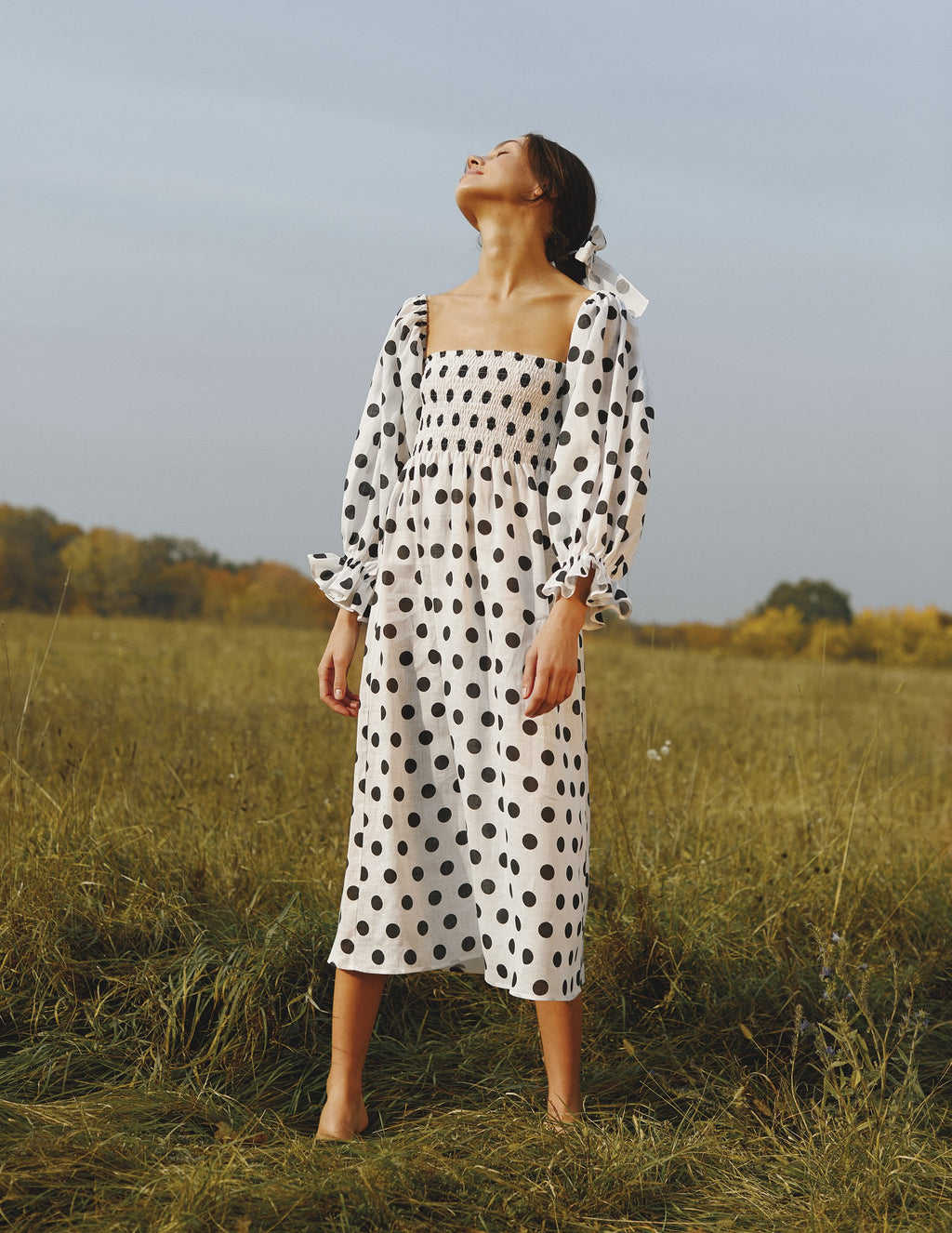 polka dot linen dress Hebe Round Neck Polka Dot Linen Dress