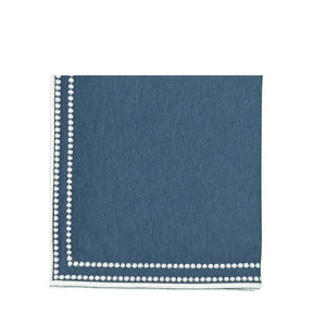 Autumn Blue Charlotte napkin with white pearl embroidery