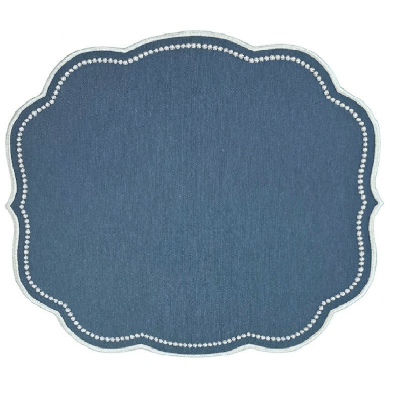 Autumn blue placemat with white embroidery