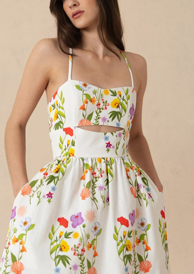 Jordan Pique Midi Dress in Terrazo Flower White