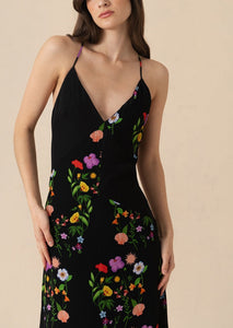 Olive Crepe Maxi Dress in Terrazo Flower Black