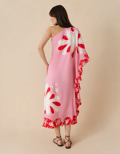 Ginger Crepe Midi Dress in 70s Flower Pink
