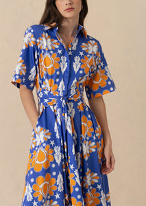 Posie Cotton Maxi Dress in Geo Flower Blue