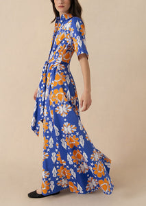 Posie Cotton Maxi Dress in Geo Flower Blue