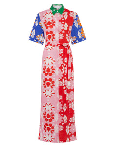 Penny Linen Midi Dress in Geo Flower Multi