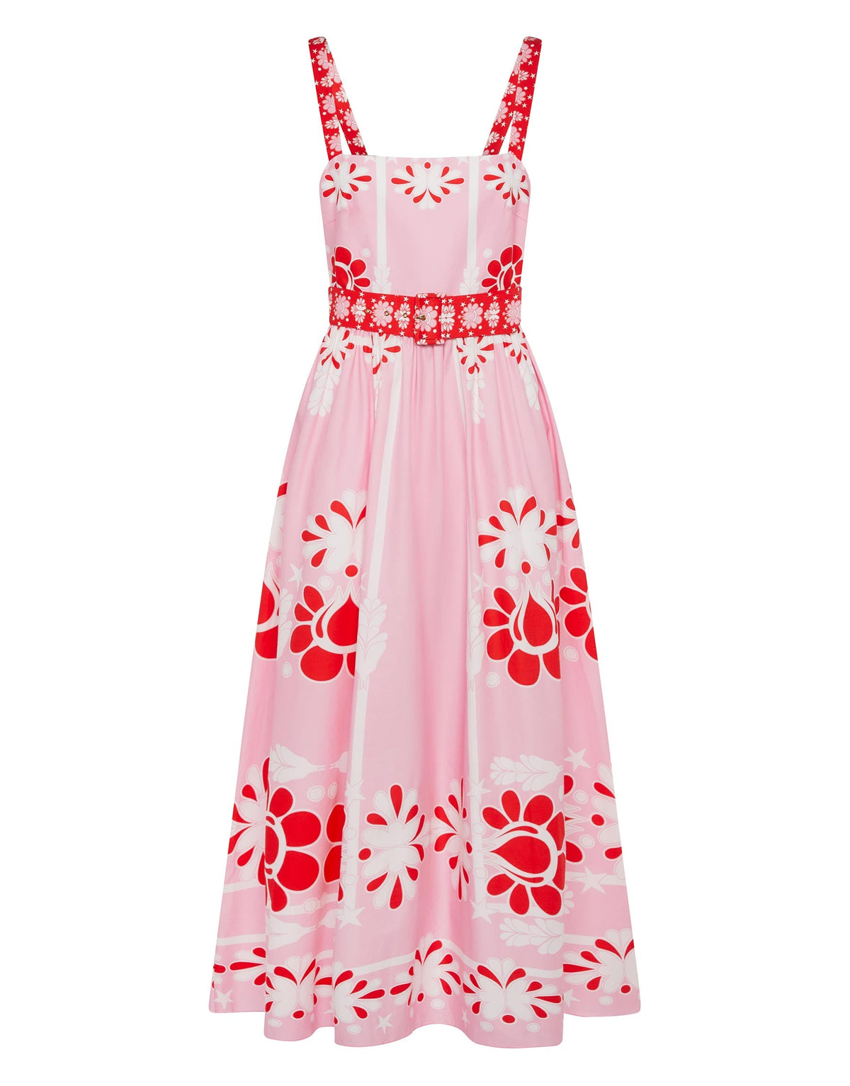 Ninet Cotton Midi Dress in Geo Flower Pink
