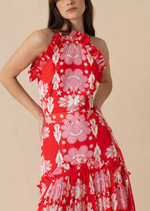 Tatiana Crepe Maxi Dress in Geo Flower Red