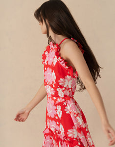 Tatiana Crepe Maxi Dress in Geo Flower Red