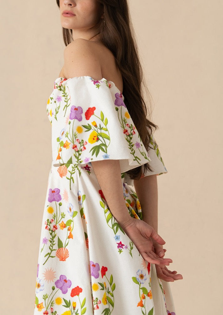 Gracie Pique Maxi Dress in Terrazo Flower White