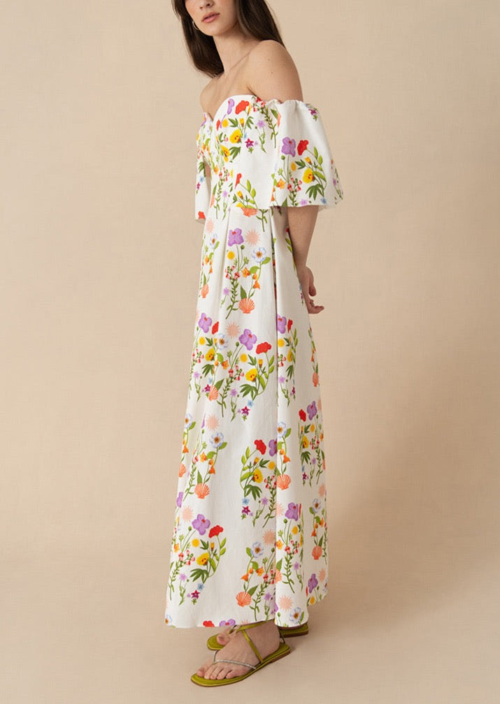 Gracie Pique Maxi Dress in Terrazo Flower White