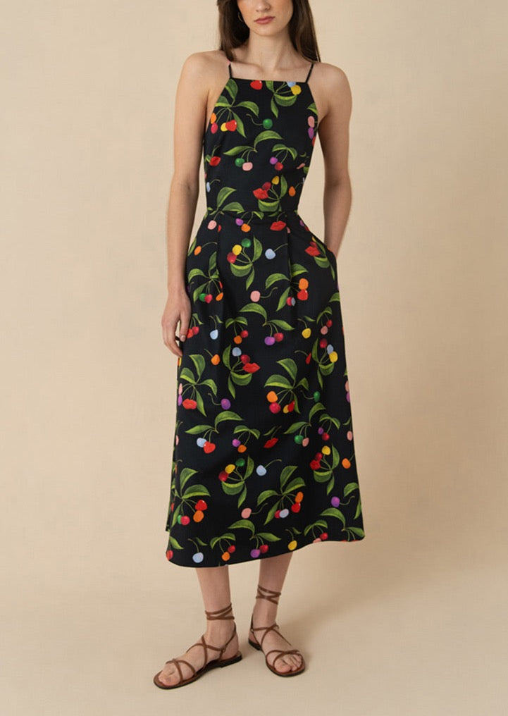 Goreti Cotton Midi Dress in Cherry Black