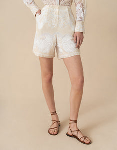 Gwen Raschel Shorts in Beige/White Lace