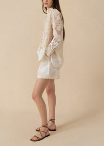 Gwen Raschel Shorts in Beige/White Lace