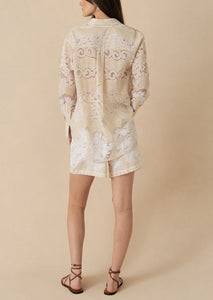 Gwen Raschel Shorts in Beige/White Lace