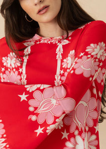 Astoria Crepe Midi Dress in Geo Flower Red