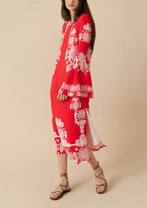 Astoria Crepe Midi Dress in Geo Flower Red