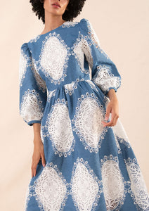 Constance Broderie Anglaise Midi Dress in Lace/Denim