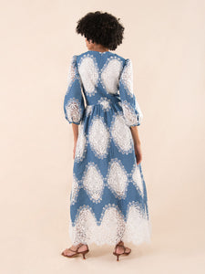 Constance Broderie Anglaise Midi Dress in Lace/Denim