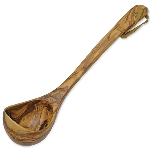 Olive Wood Soup Ladle with Leather Strap