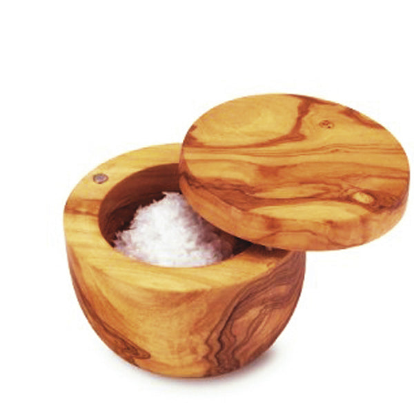 Olive Wood Salt Keeper with Swivel Top