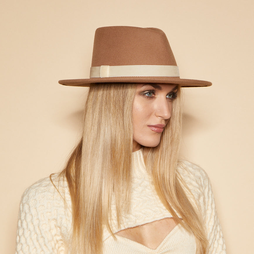 Blaine in Camel W/Ivory Velvet Ribbon Band - Eugenia Kim