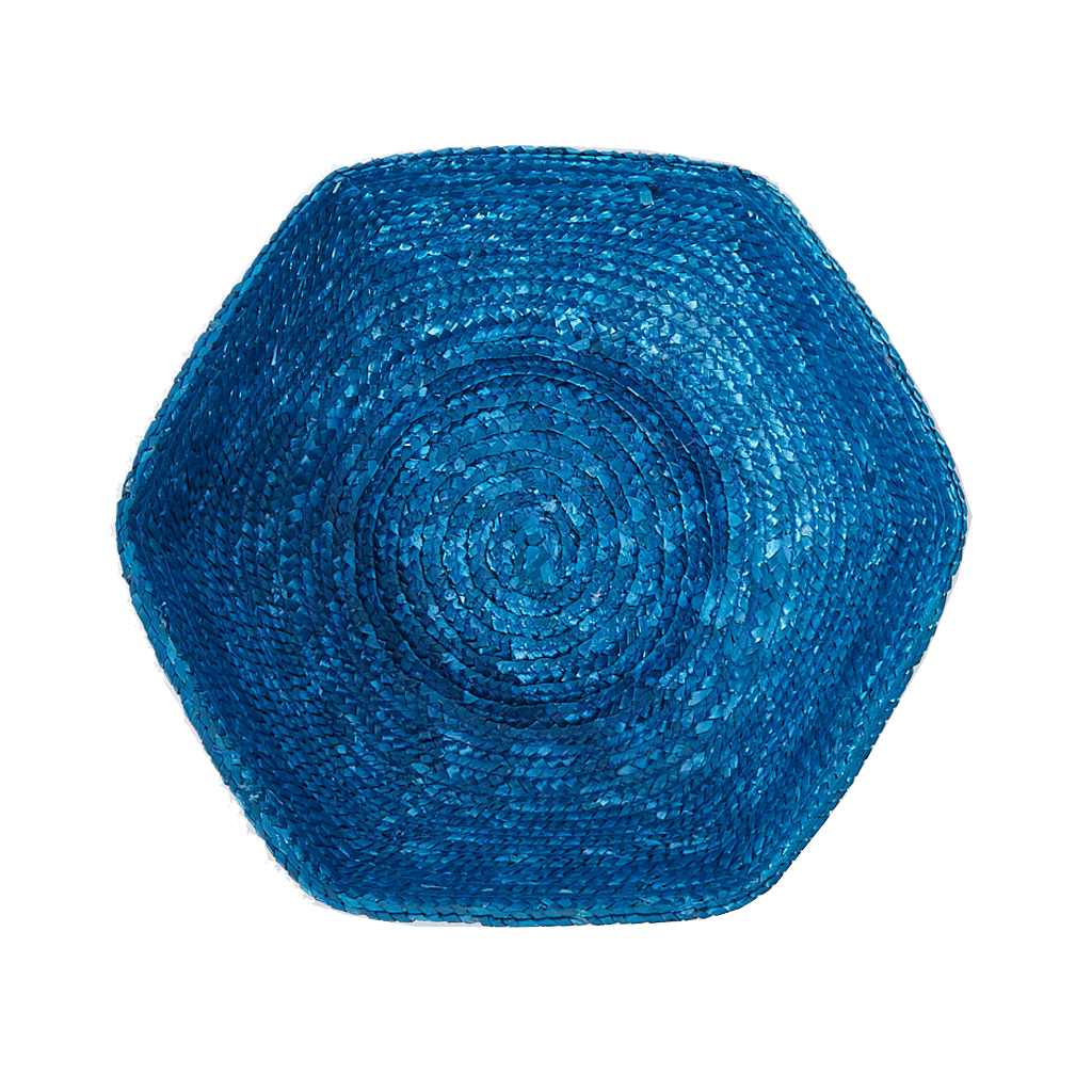 Large Hexagonal Raffia Basket in Blue