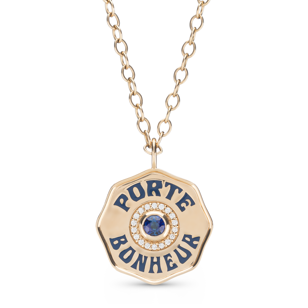 Large Enamel Porte Bonheur Necklace with Diamond Halo