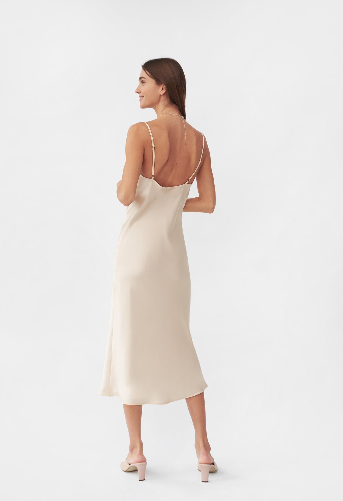 Silk '90s Style Maxi Slip Dress in Pearl White