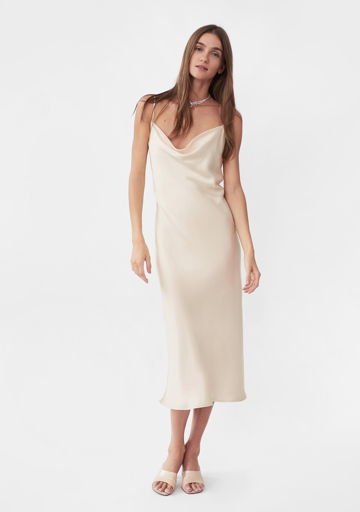 Silk '90s Style Maxi Slip Dress in Pearl White