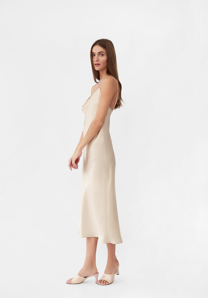 Silk '90s Style Maxi Slip Dress in Pearl White | Over The Moon