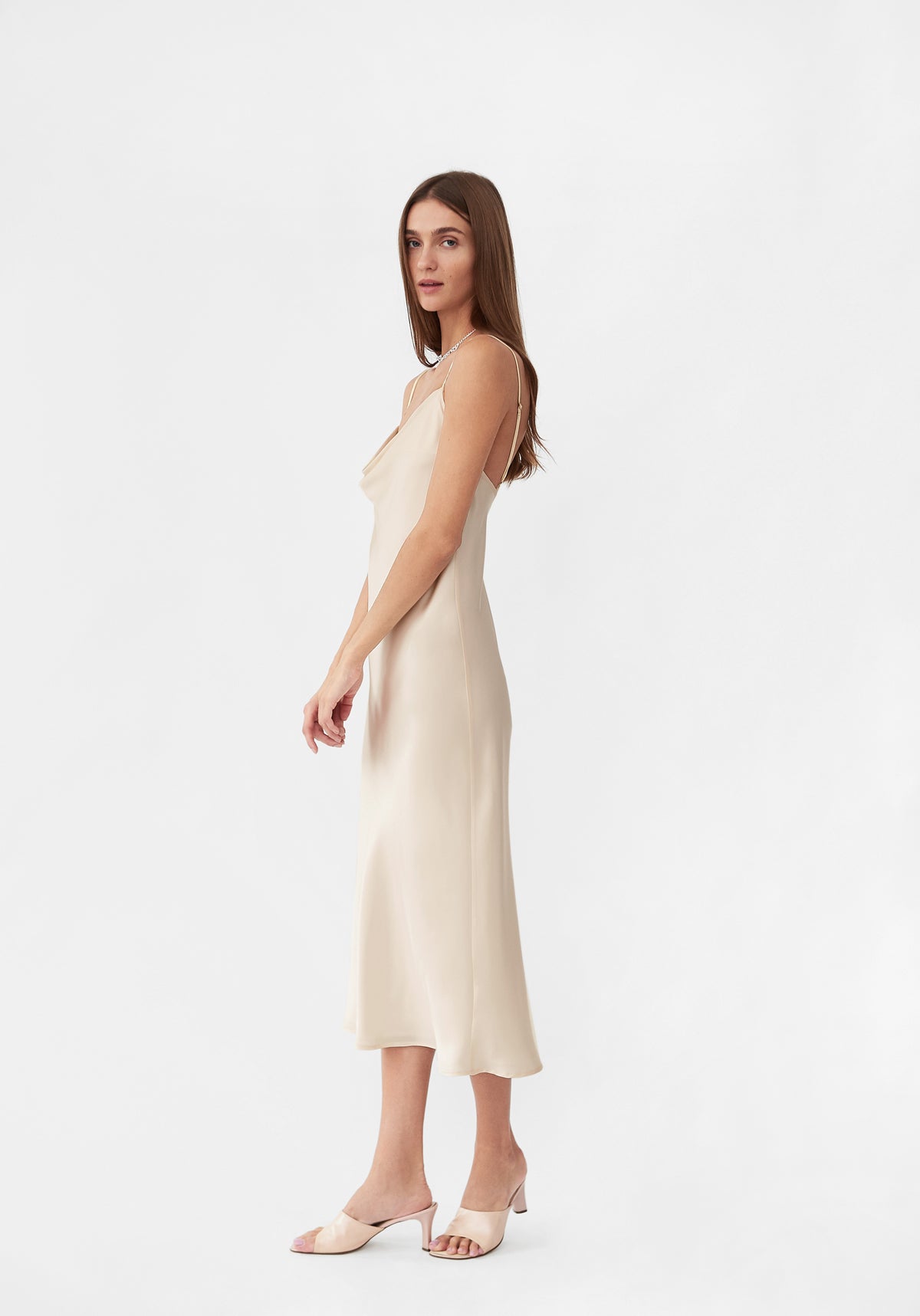 Silk '90s Style Maxi Slip Dress in Pearl White