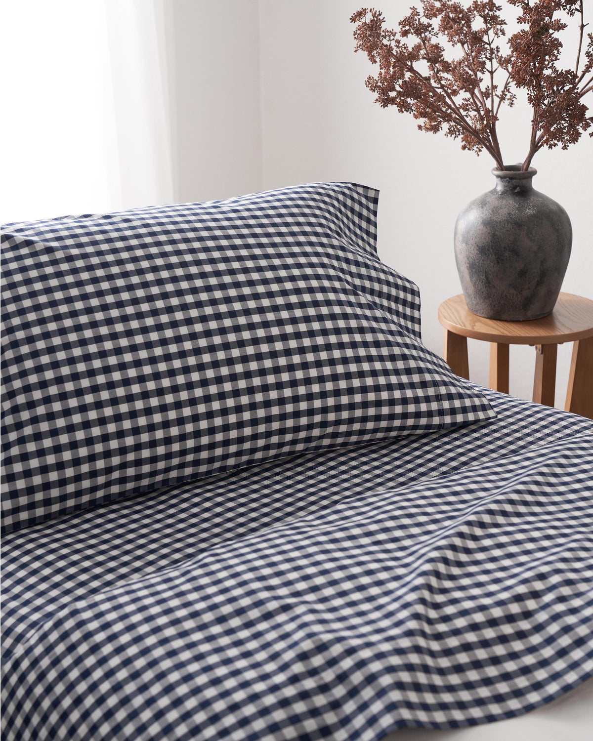 Luxe Premium Cotton Navy Gingham Bed Sheets