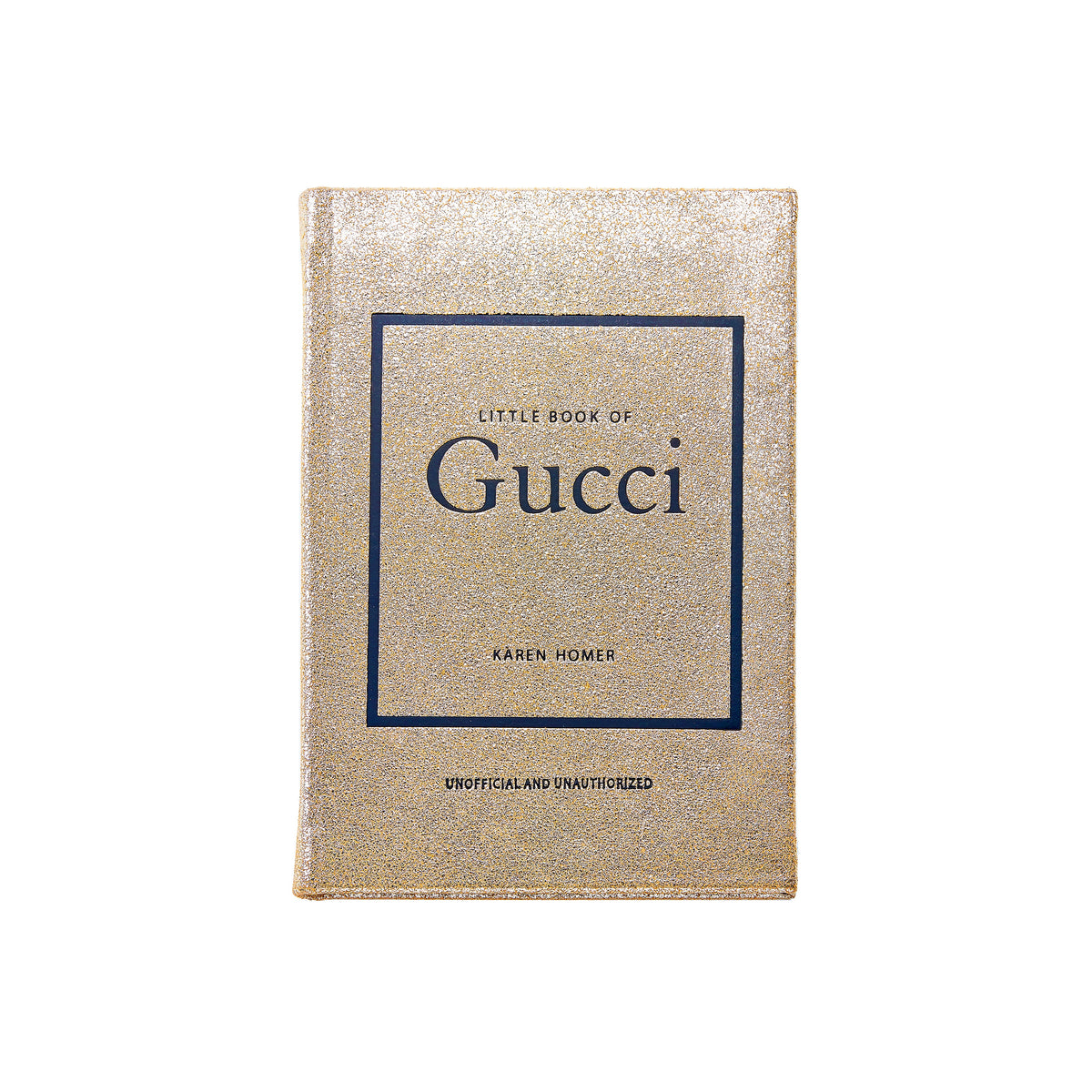 Front view of Little Book of Gucci in Metallic Goatskin Leather showcasing Gucci cover lettering with a white background