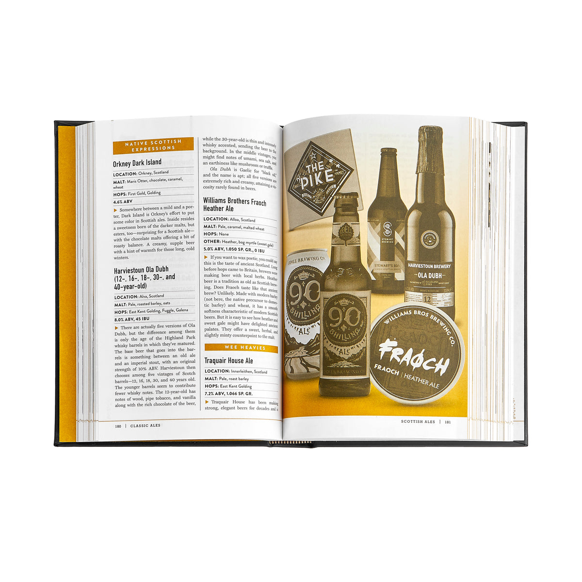 Open view of The Beer Bible in Bonded Leather showcasing illustrated beer guide pages and bonded leather binding on a white background