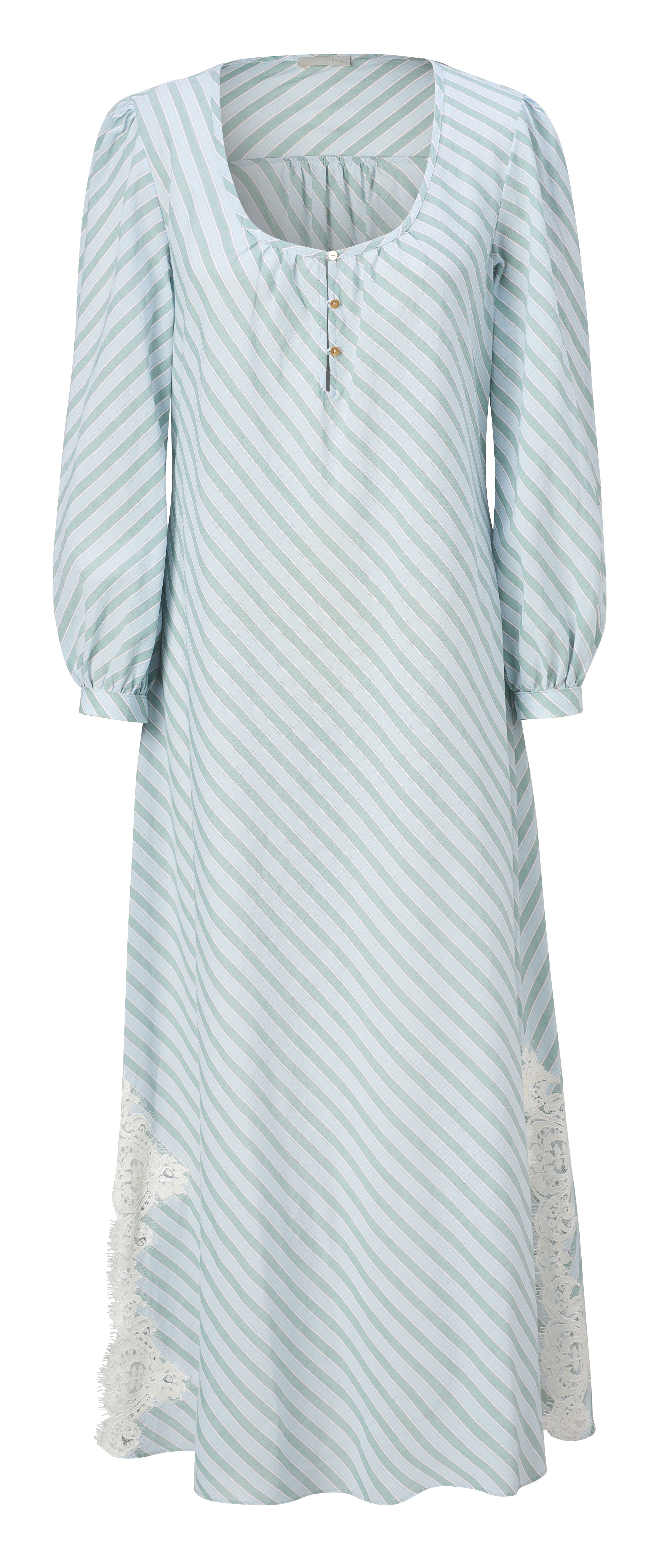 Bast Long Green Stripe Cotton Sleep Shirt