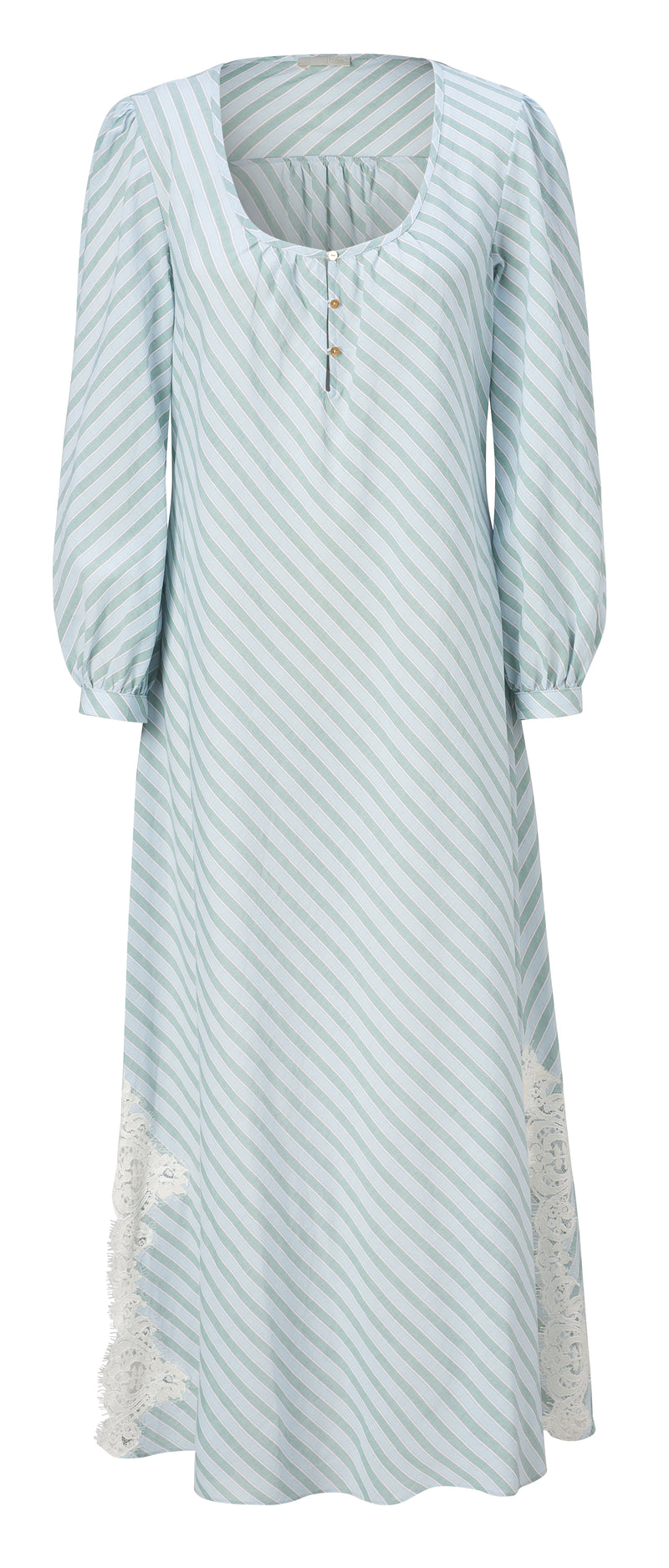 Bast Long Green Stripe Cotton Sleep Shirt