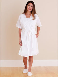 Short Sleeve White Cotton Robe with Lace