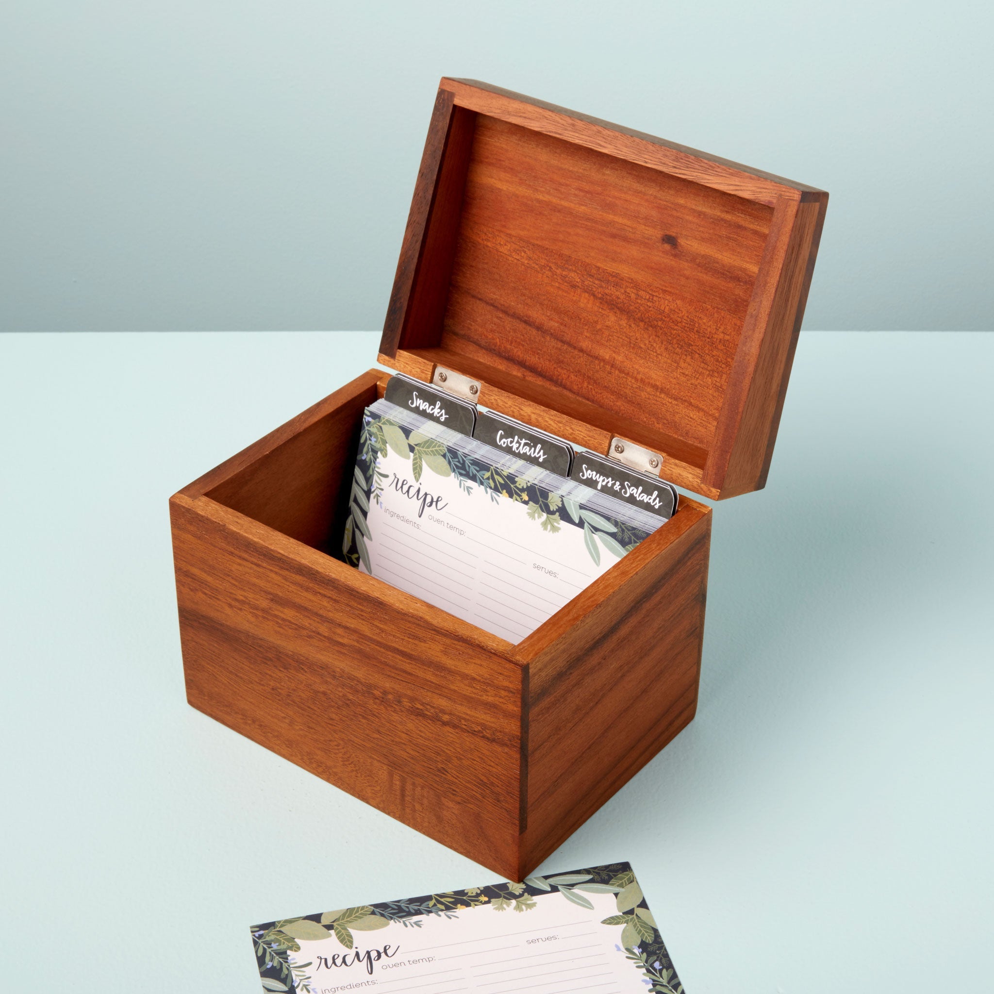 Acacia Wood Recipe Box & Cards Set