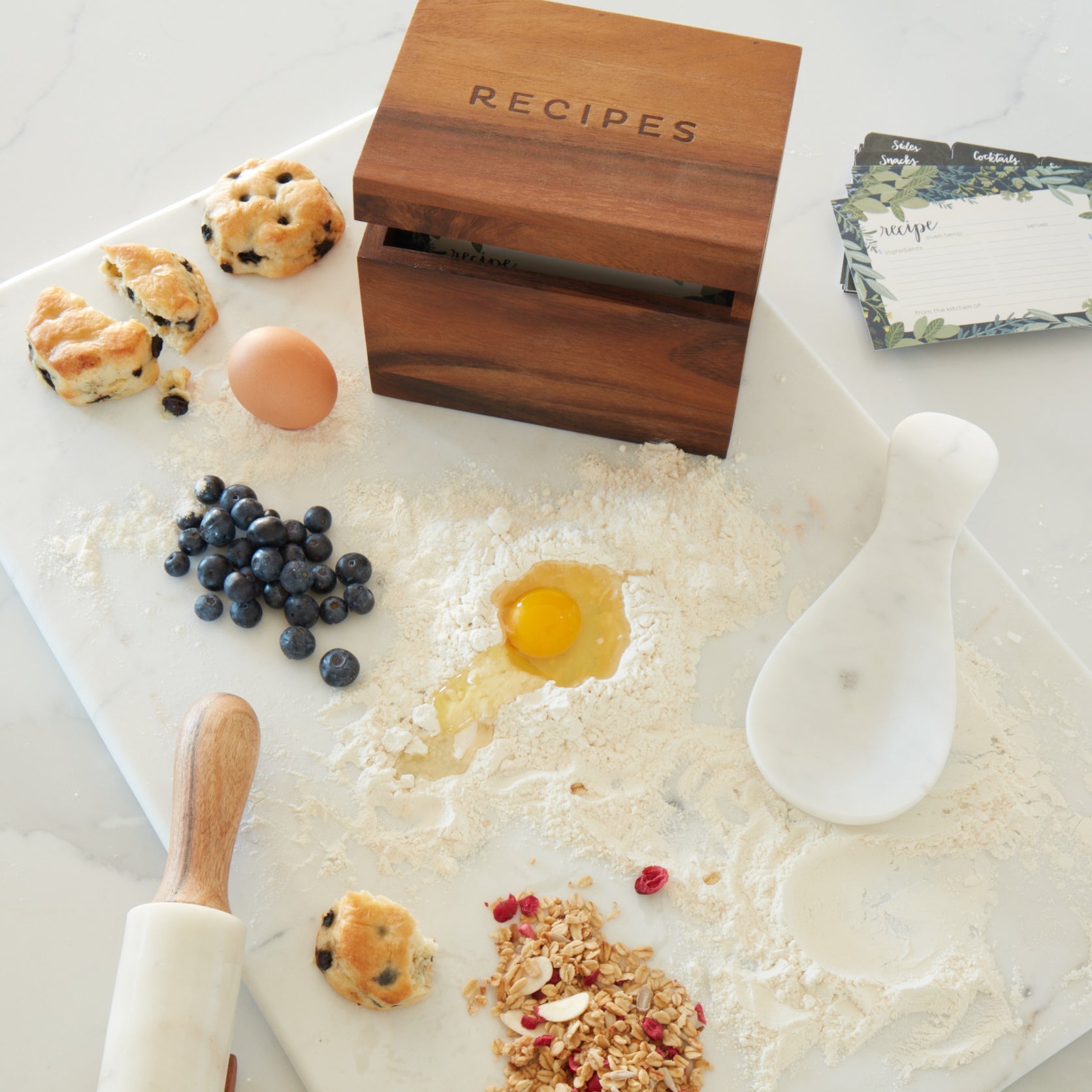 Baker Bundle - Pastry Slab,Spoon Rest, Rolling Pin & Rest, Recipe Box & Cards