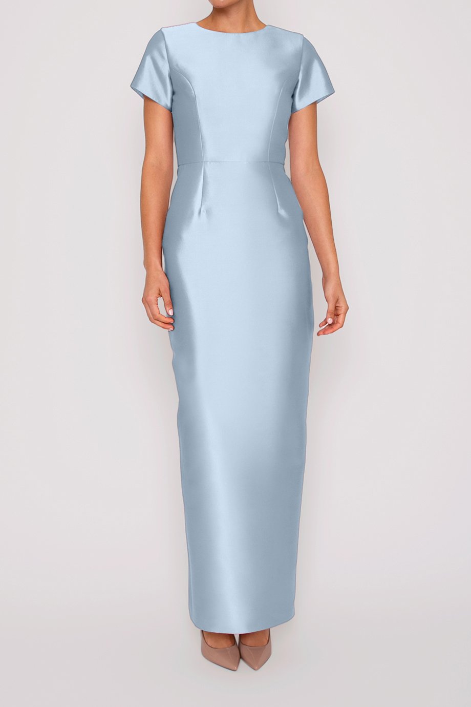 Bella Silk and Wool Column Gown with Removable Bow Belt