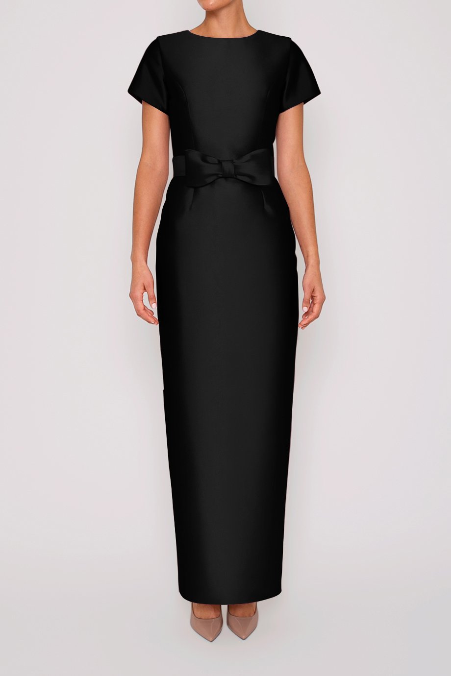 Bella Silk and Wool Column Gown with Removable Bow Belt 12 / Black Bella Silk and Wool Column Gown with Removable Bow Belt 12 / Black