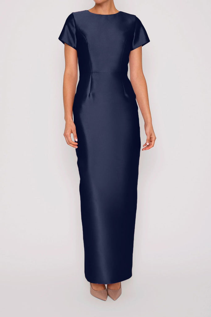 Bella Silk and Wool Column Gown with Removable Bow Belt | Over The Moon