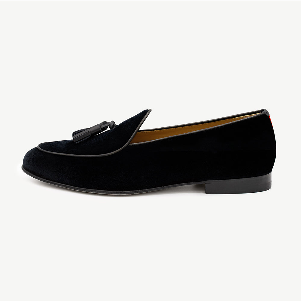 Men's Black Velvet Loafer with Black Tassel